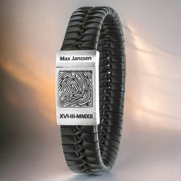 Fingerprint on Bracelet - Braided Leather (Black / Brown Leather)