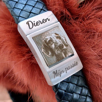 Paw print or pet photo on bracelet - Braided leather