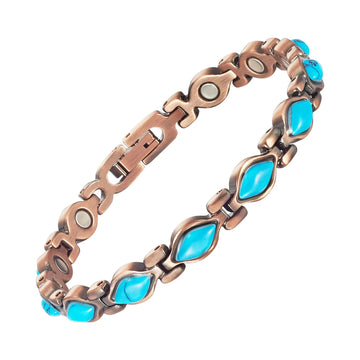 Damen-Magnetarmband aus Kupfer + türkisfarbene Edelsteine