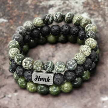 Herren-Set: 3 Perlenarmbänder – Zebrastein – Lavastein – natürliche Jade