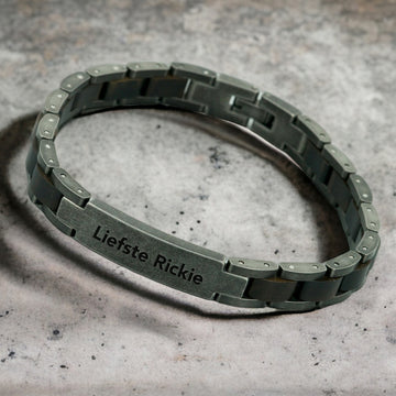 Herren-Gliederarmband mit Gravur I Holz + Vintage Edelstahl | Jetzt mit kostenlosem Einsteller im Wert von 8,95 €