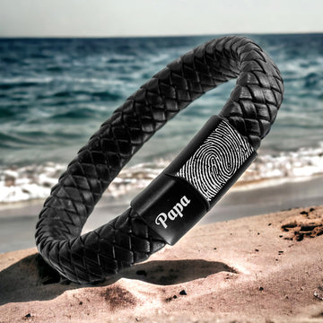 Leather Fingerprint bracelet for men - black