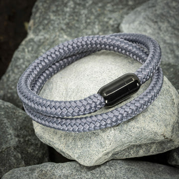 Zen-Armband mit schwarzem Glied – graues Seil