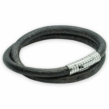 Doppeltes rundes graues 6-mm-Lederarmband