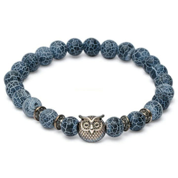 Eulenarmband - Blaue mattierte Achatperlen