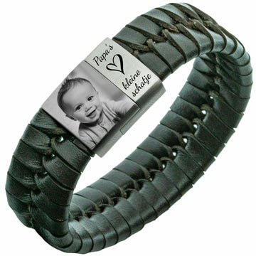 Photo bracelet with your own image - Braided leather bracelet with photo engraving