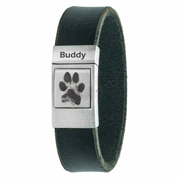 Own Paw print bracelet <b>Black</b> leather