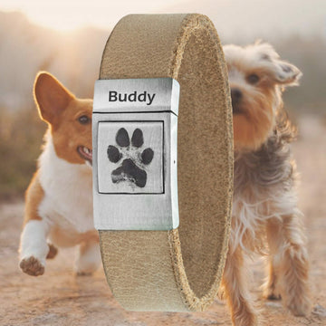 Own Dog Paw Print on Leather bracelet