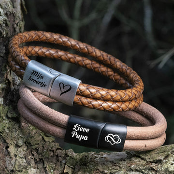 Doppelt geflochtenes Lederarmband mit Gravur