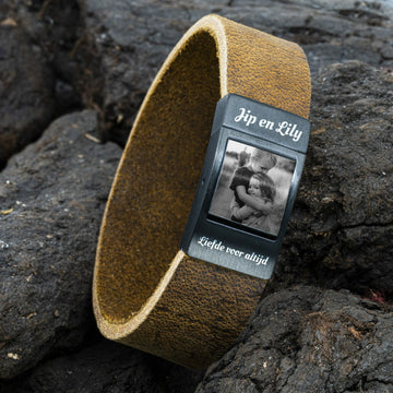 Foto armband Heren Leren Armband met Fotoafdruk Zwart / Bruin