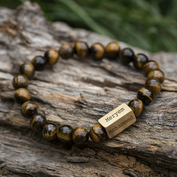 Tiger Eyes / Tiger Eye - 8mm Beaded Bracelet + Name Engraving