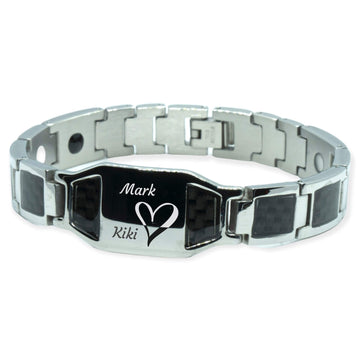 Magnetarmband - Silber Carbon + eigene Namen / Symbol