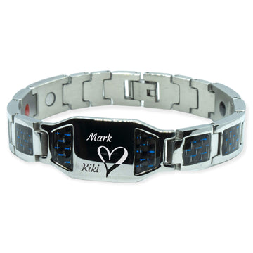 Magnetarmband - Blue Carbon + eigener Text / Symbol
