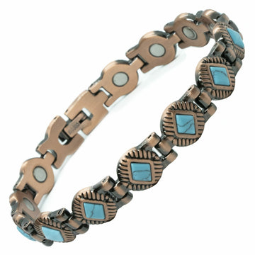 Kupfernes Damen-Magnetarmband + türkisfarbene Edelsteine