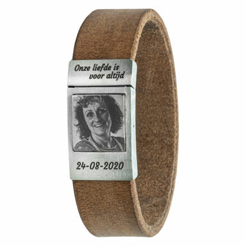 Fotoarmband mit eigenem Foto Beigefarbenes Leder