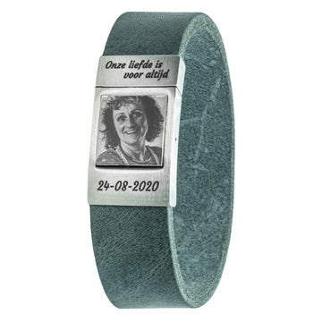 <b>Graues Fotoarmband aus Leder</b> mit Ihrem eigenen Foto