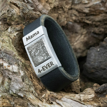 Black leather Fingerprint bracelet (Mom, Dad or loved one) memorial bracelet