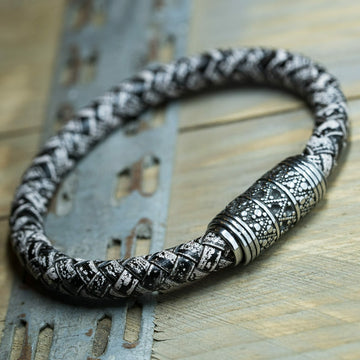 Geflochtenes Lederarmband „Weiß/Schwarz“, 8 mm