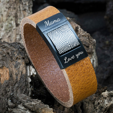 Mother's Day Fingerprint Mom / Dad Engraving on Leather Bracelet
