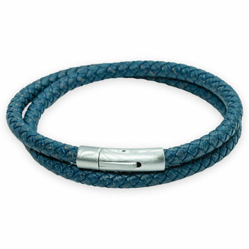 Blaues, geflochtenes, rundes 6-mm-Lederarmband