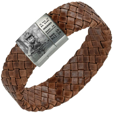 Fotoarmband met eigen afbeelding - bruin Gevlochten leren Armband met Foto gravure