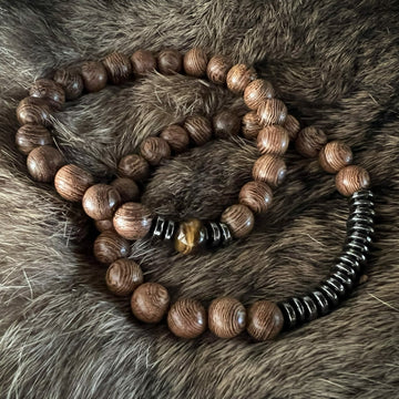 2 wooden beaded bracelets with Tiger's eye