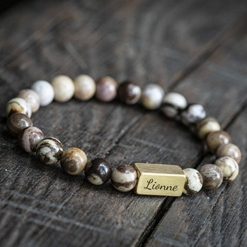 Brown Zebra Stone Jasper – Name Engraving Beaded Bracelet