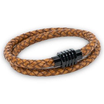 RUIGG Black – Braunes, doppelt geflochtenes Herrenarmband aus Leder