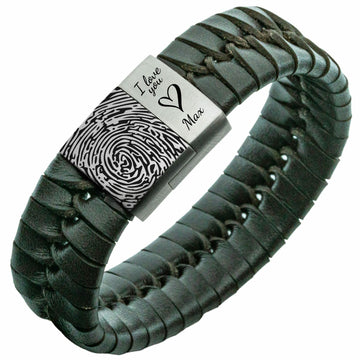 Fingerprint engraving on bracelet - <b>Braided</b> leather bracelet