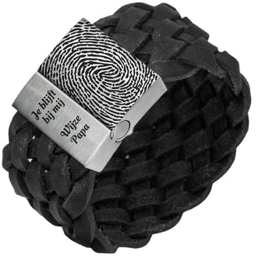 Fingerprint on your bracelet - Black or brown braided leather bracelet