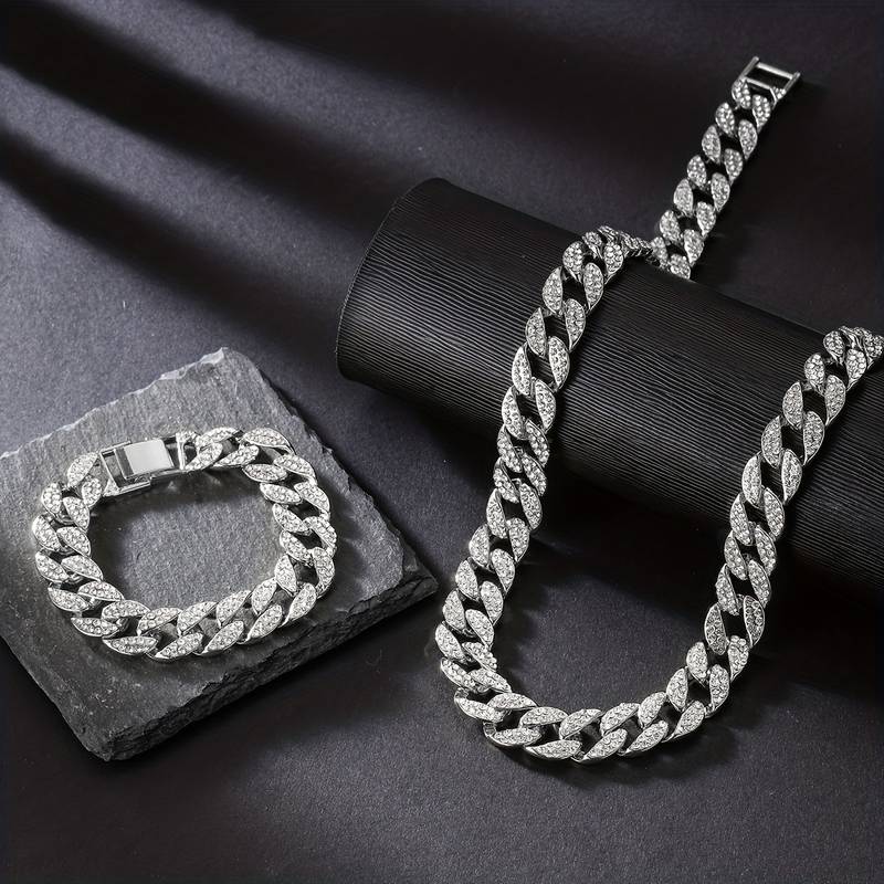 Kubanisches Armband + Halskette (Kombi): Eigener Name oder Initialen eingraviert