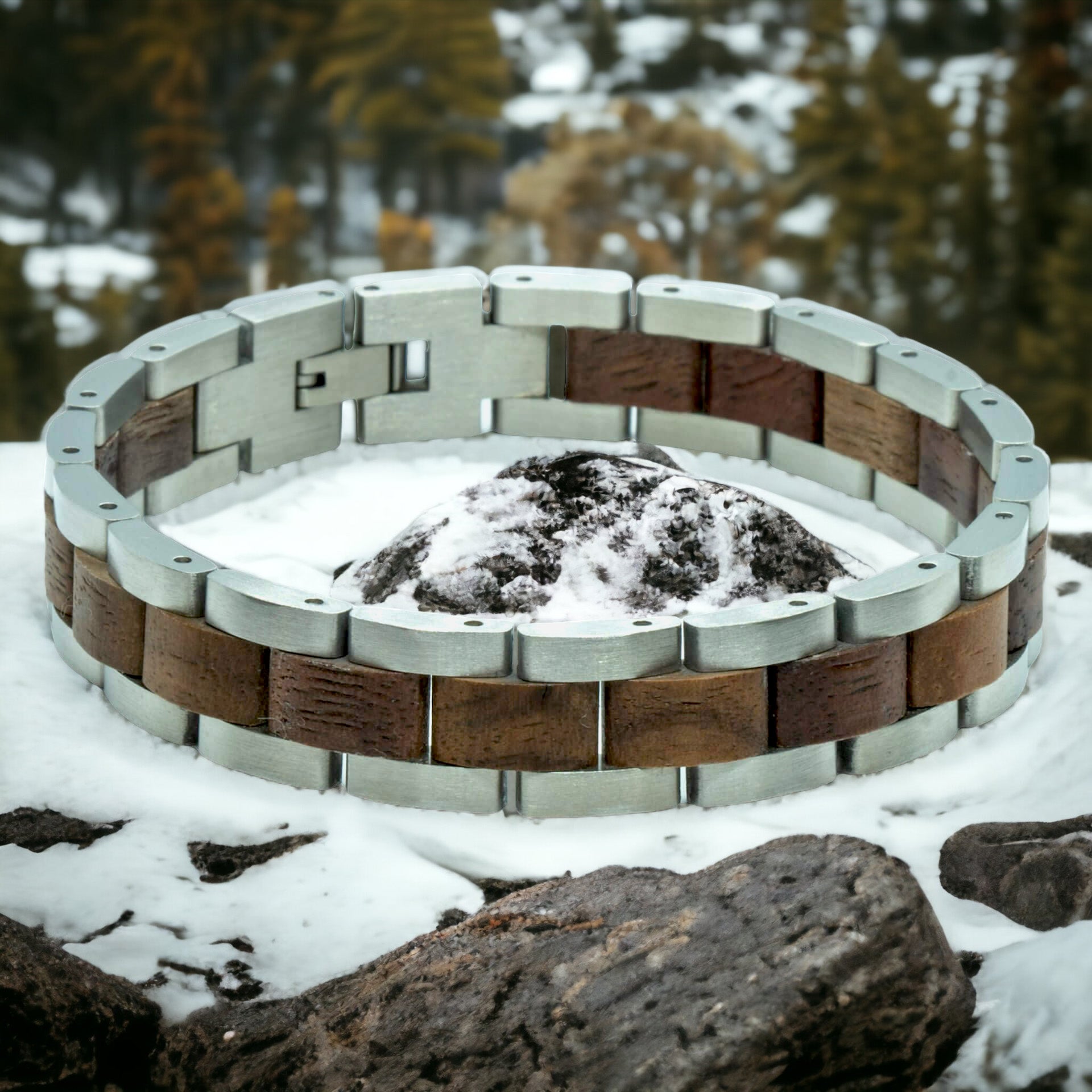 TIMBERWOOD – Mont Blanc (Walnuss + Edelstahl) – Holzarmband
