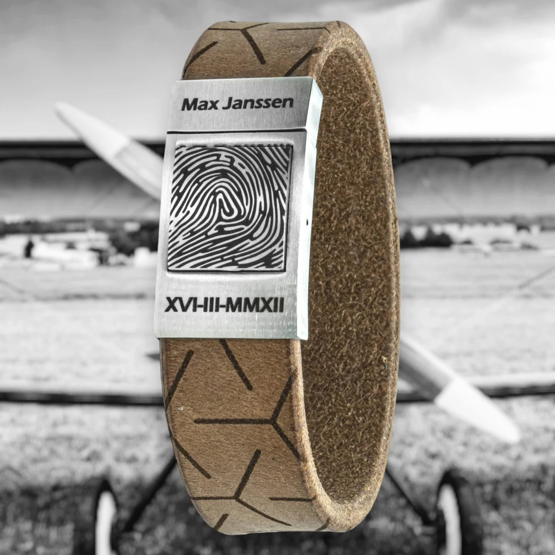 Leren Vingerafdruk Armband - Pilots EDITION - Zwart / Bruin / Gevlochten