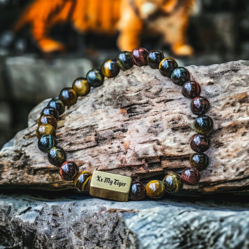 Trio Tiger Eye: Yellow Tiger Eye, Falcon Eye (blue) and Bull Eye (red) Beaded Bracelet
