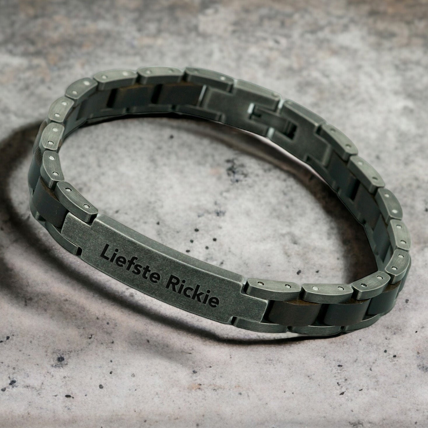 Herren-Gliederarmband mit Gravur I Holz + Vintage Edelstahl | Jetzt mit kostenlosem Einsteller im Wert von 8,95 €