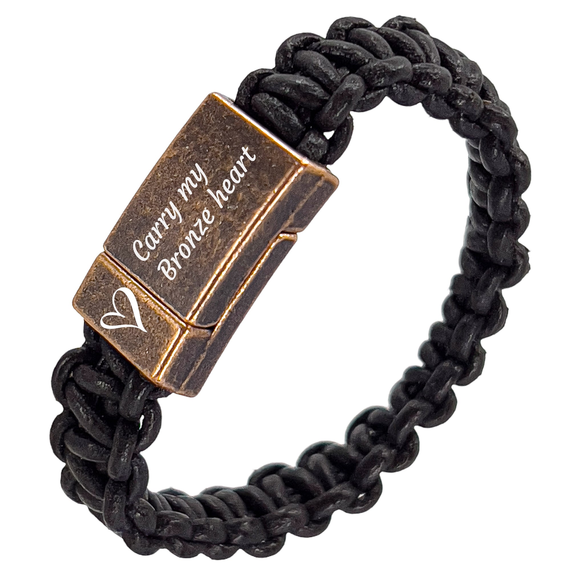 Bronzearmband – geflochtenes braunes Leder