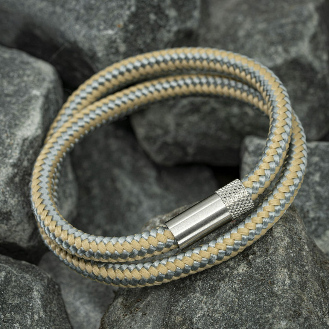 Elite bracelet silver - Honey / gray rope
