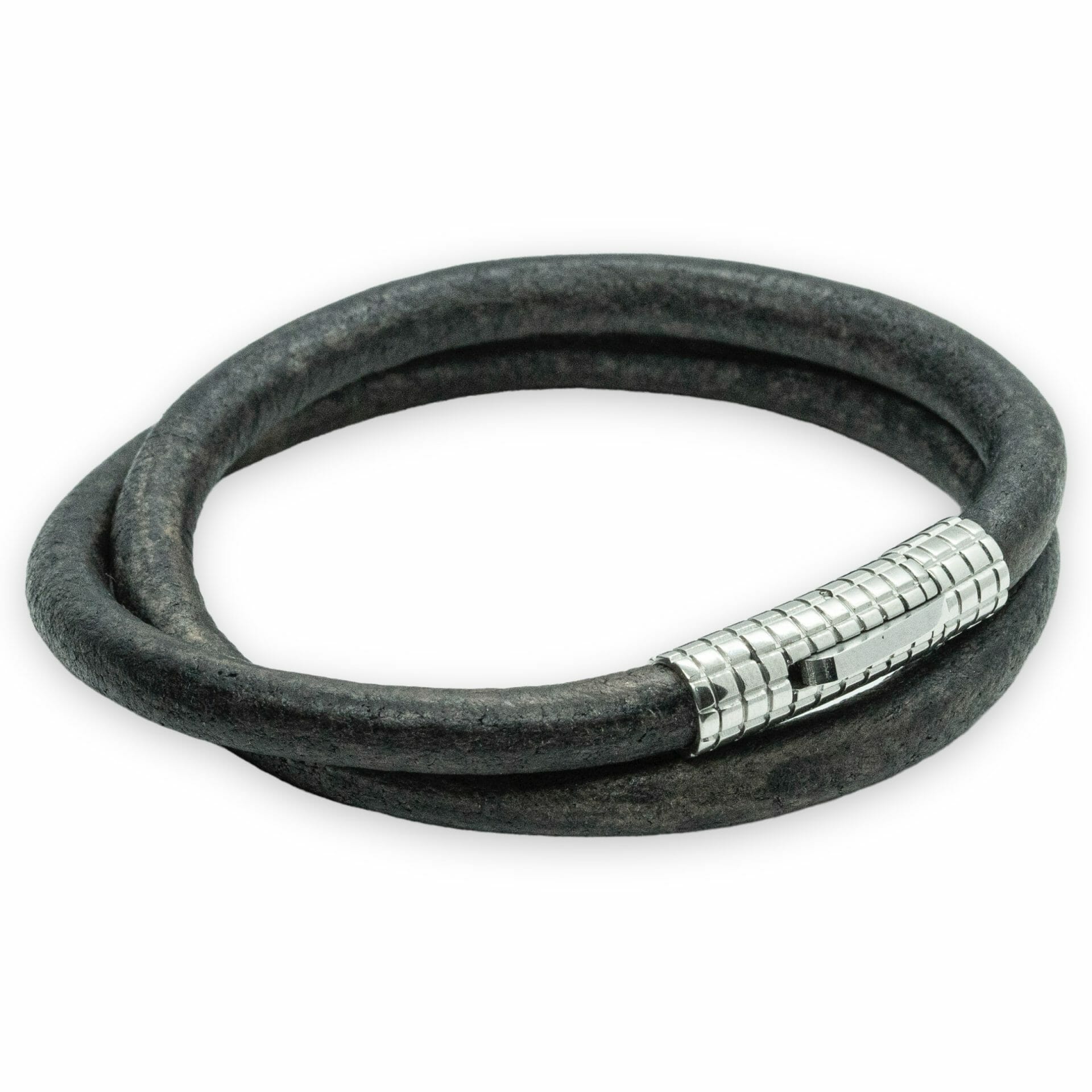 Doppeltes rundes graues 6-mm-Lederarmband