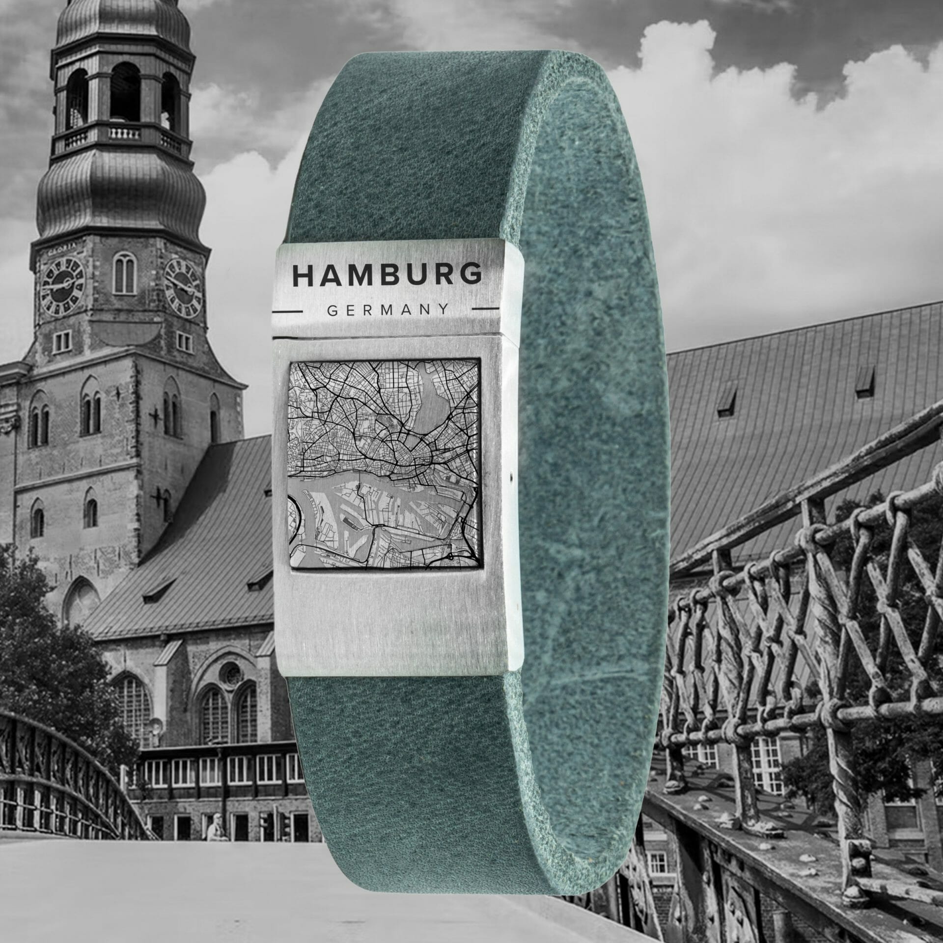 Card bracelet <b>Gray</b> leather with hometown