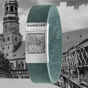 Card bracelet <b>Gray</b> leather with hometown