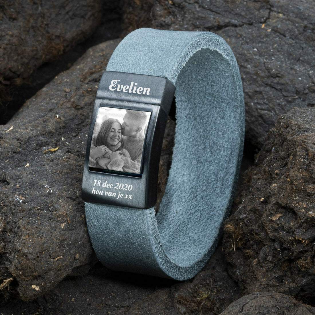 Photo bracelet Ladies Bracelet with Photo <b>gray</b> leather