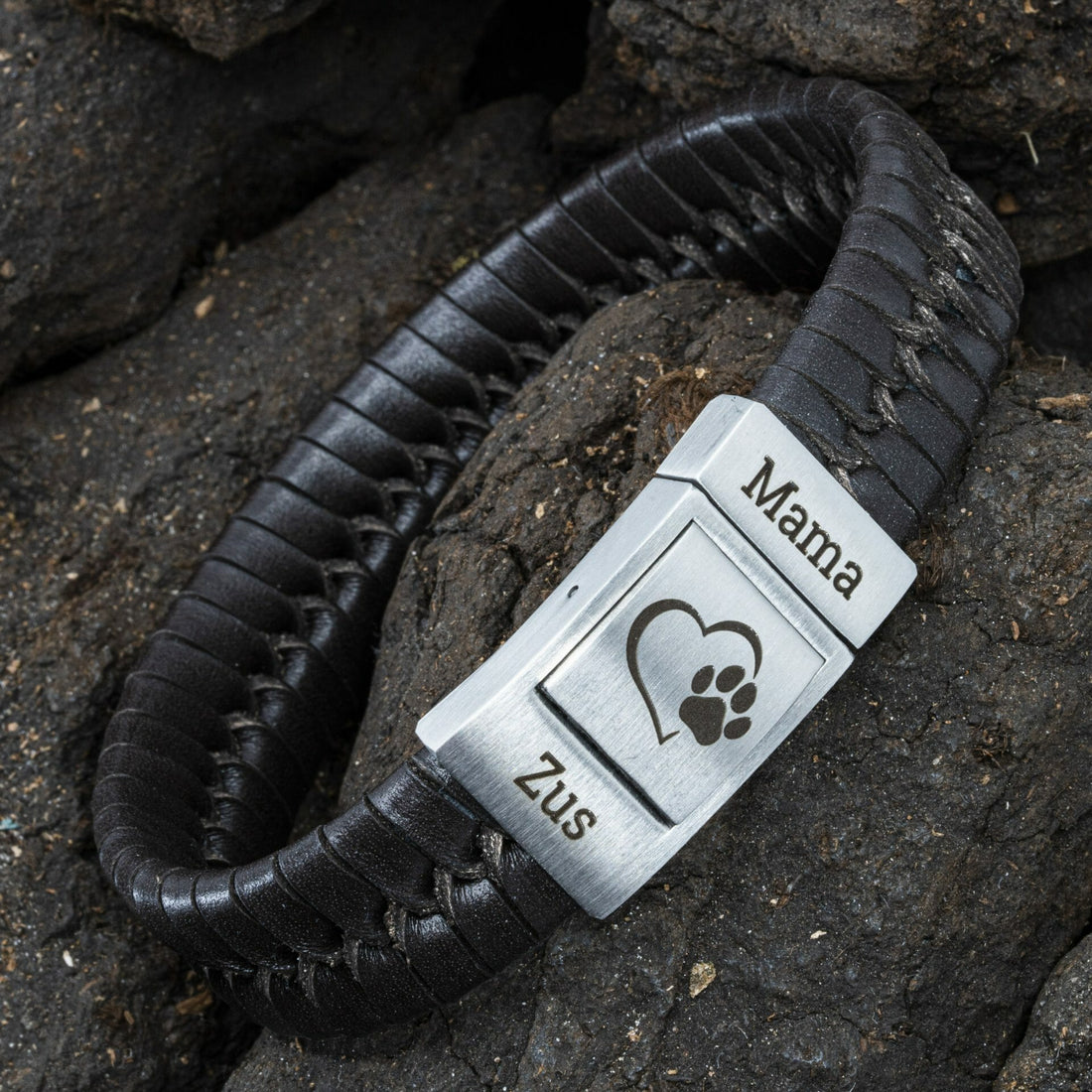 Fingerprint on Bracelet - Braided Leather (Black / Brown Leather)