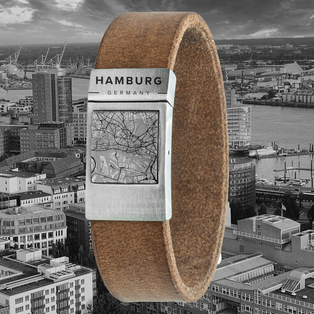 Card bracelet <b>Beige</b> leather with own hometown