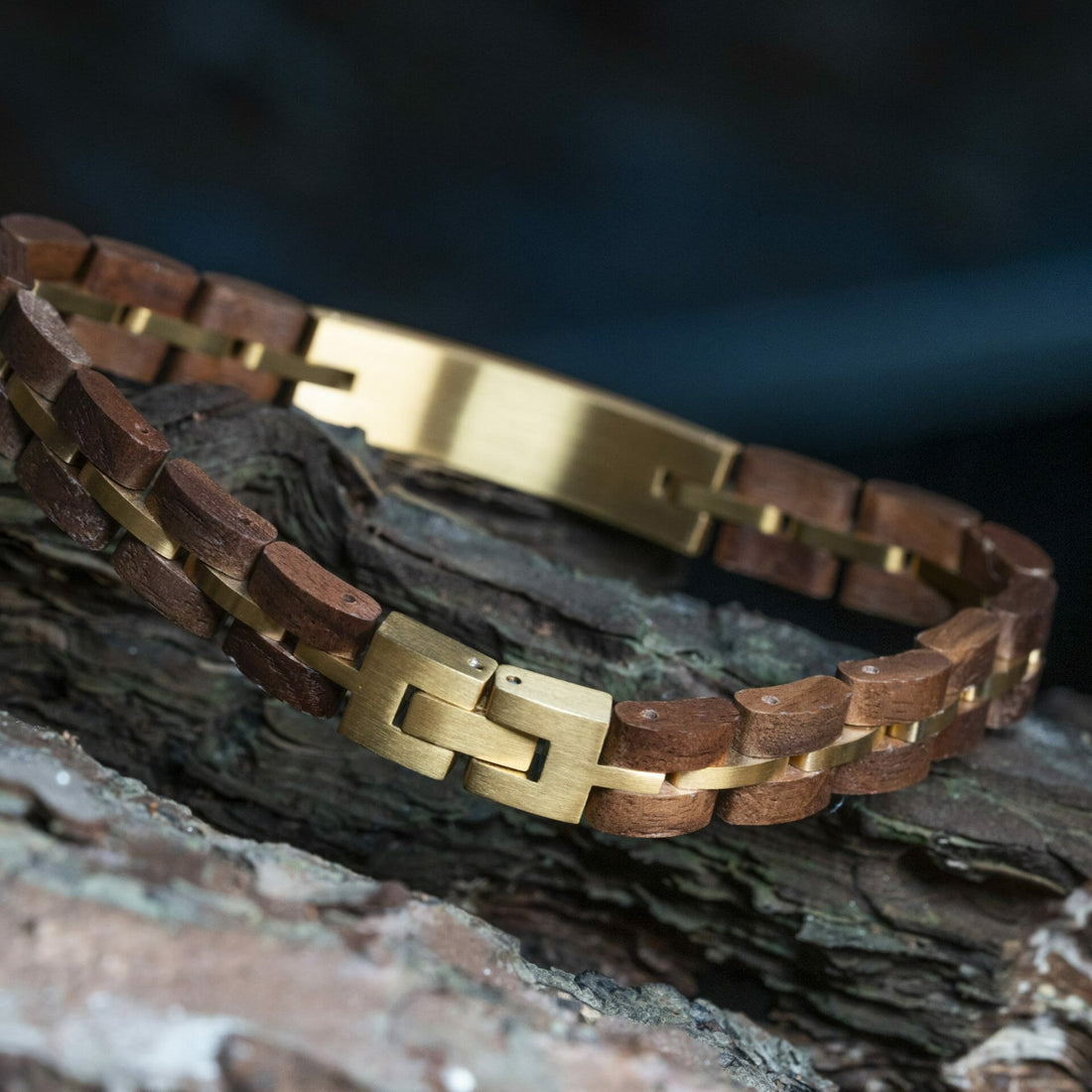 Name Engraving (Walnut / Gold) - Wooden Bracelet