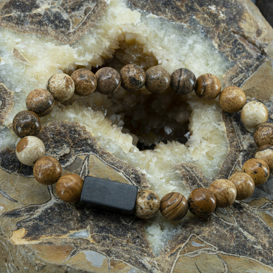 Freya 'Beige Picture Jasper' - Perlenarmband