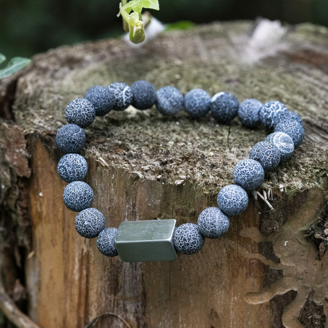 Verwitterter blauer Achat – Perlenarmband