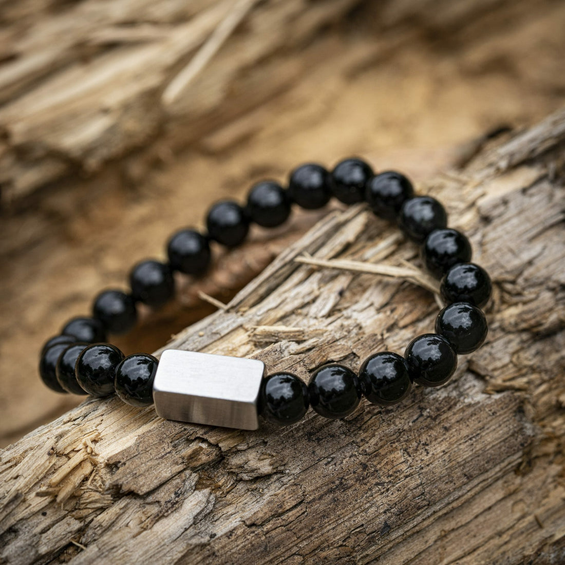 Obsidian schwarzes Naturstein-Perlenarmband