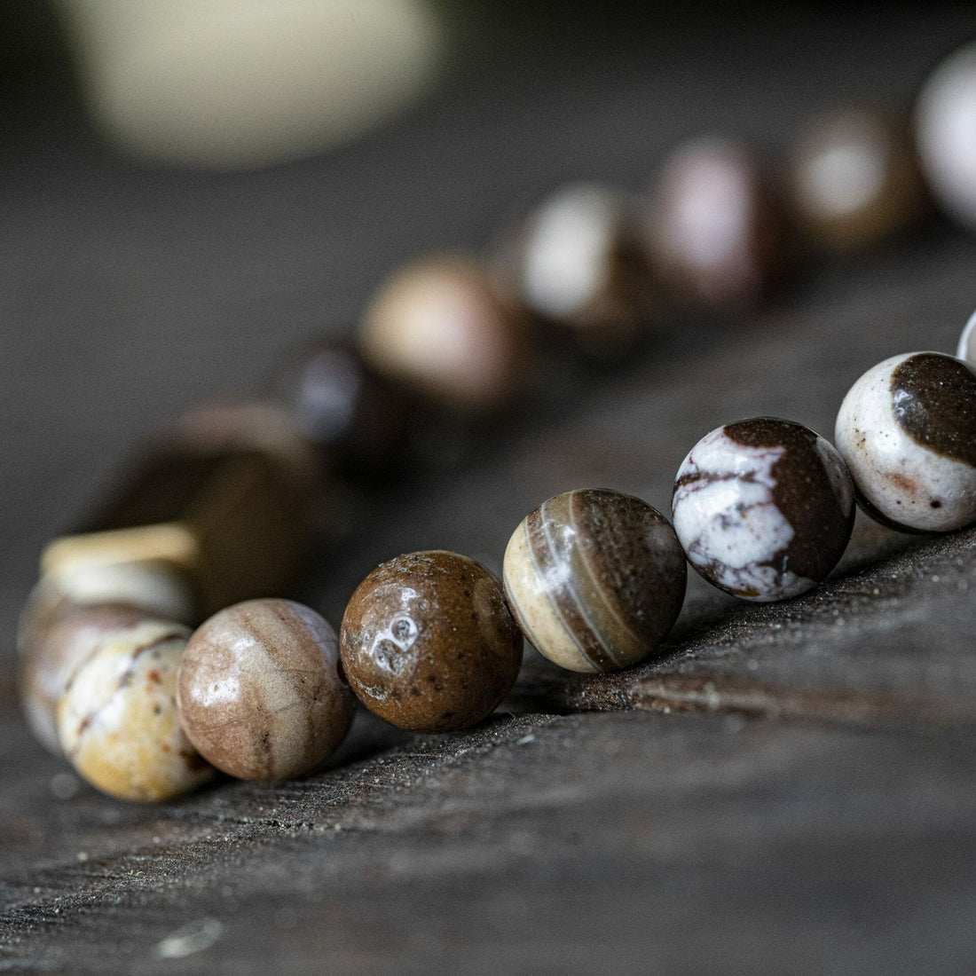 Brown Zebra Stone Jasper – Name Engraving Beaded Bracelet