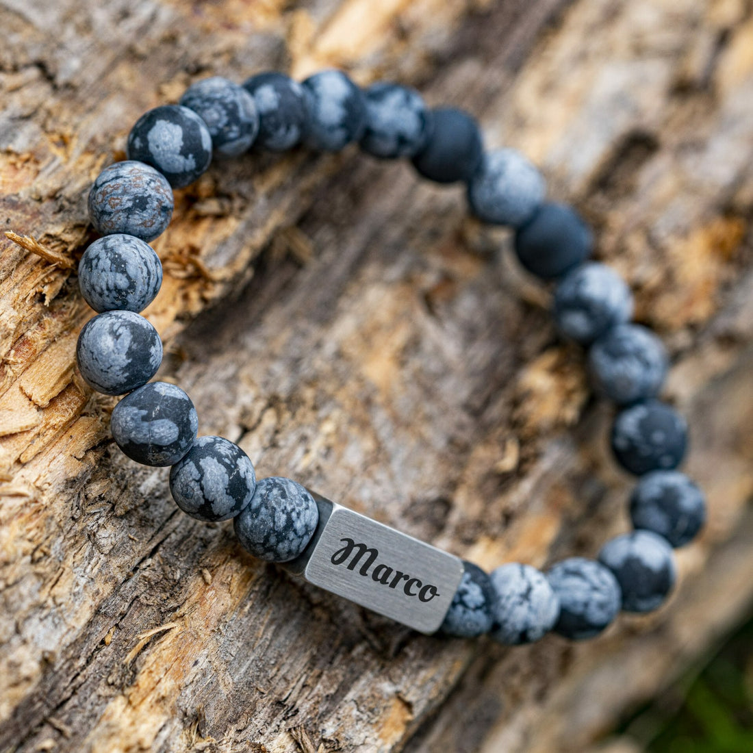 Gefrorene Schneeflocken – Obsidian-Perlenarmband