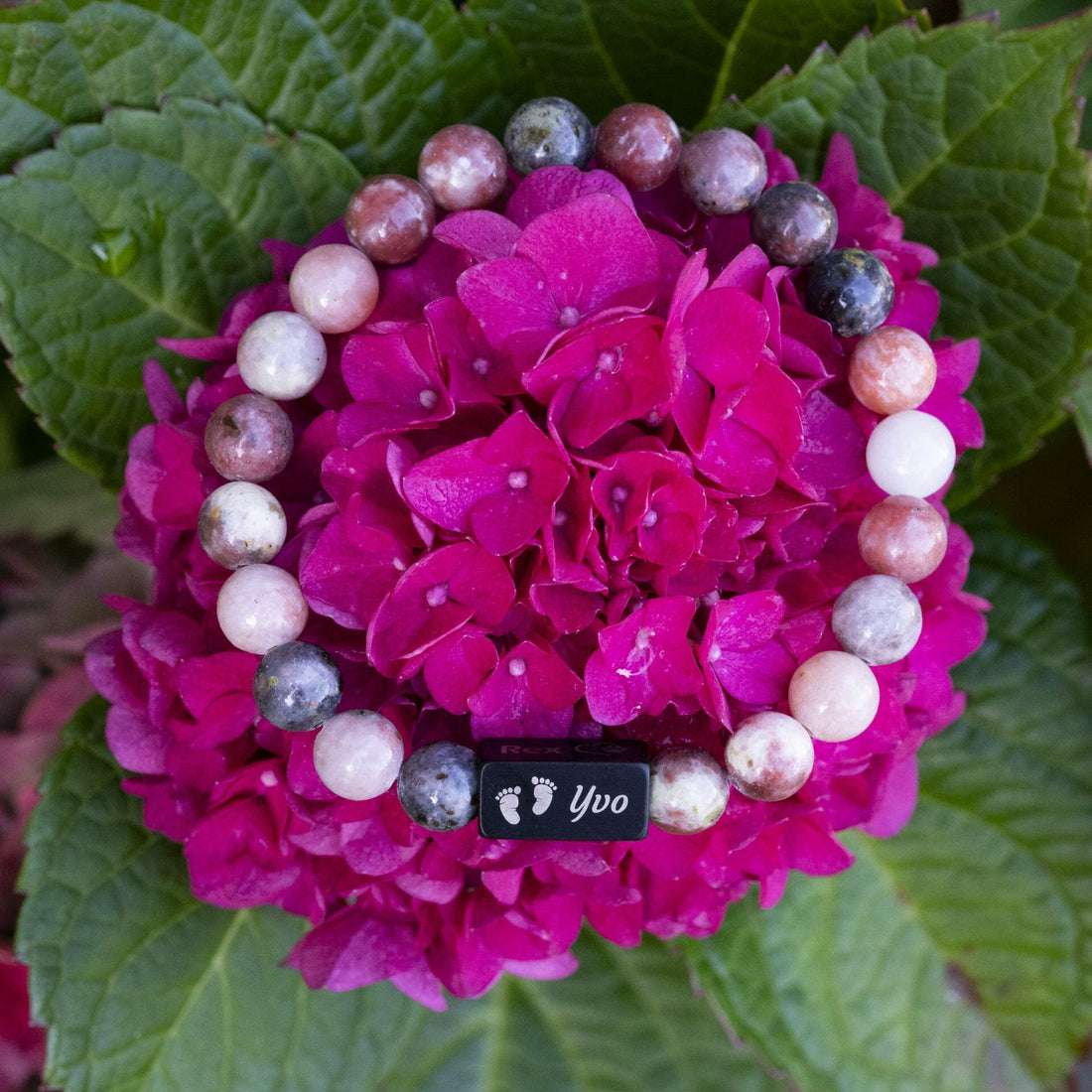 Baby Name Engraving - Ladies Beaded Bracelet - Cherry Blossom